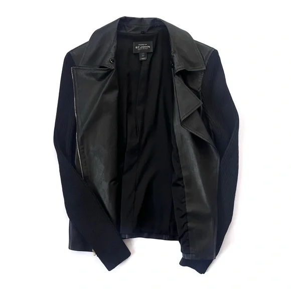 Women’s St. John Black Napa Leather Moto Jacket - Picture 5 of 11